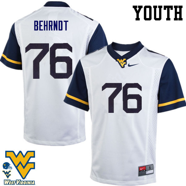 Youth #76 Chase Behrndt West Virginia Mountaineers College Football Jerseys-White - Click Image to Close